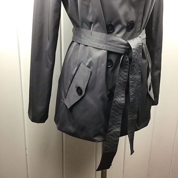 Sandro Dark Gray Ruffled Collar Belted Trench L - Picture 2 of 7
